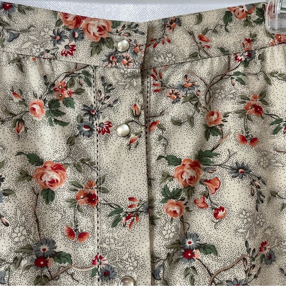 Vtg Lauren Ralph Lauren Floral Snap Button Front MIDI Skirt - Picture 2 of 8